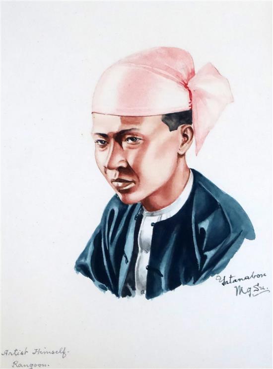 Yatanabon Maung Su (Burmese 1903-1966) Portraits; 9.75 x 6.75in. & 12 x 9.75in.